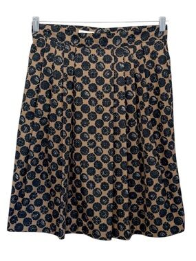 DRIES VAN NOTEN Pleated A-Line Midi Skirt Black Brown US Size 4